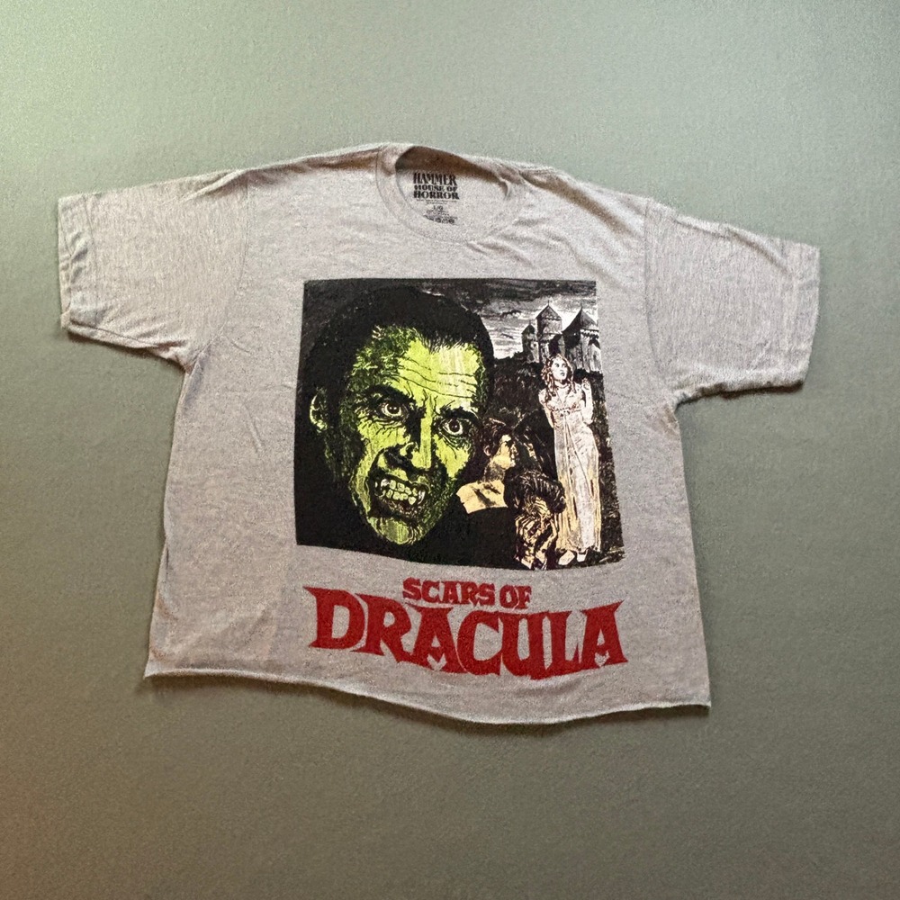 Hammer House of Horror Scars of Dracula T-Shirt Womens L Gray Crop Top Graphic